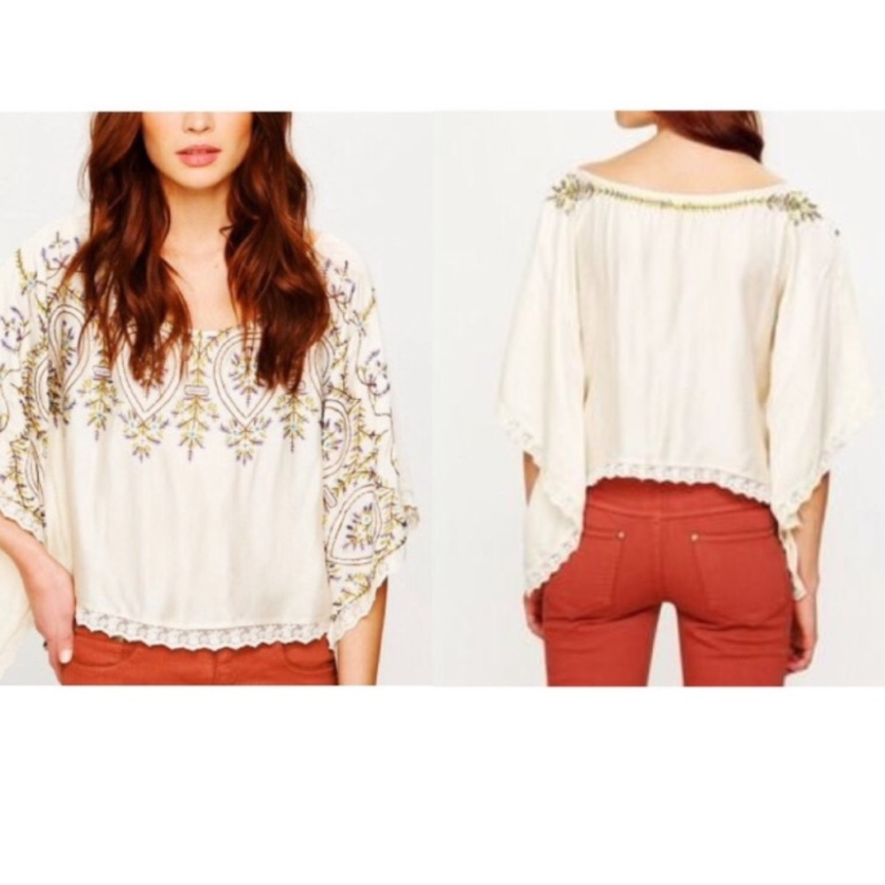 Free People Embroidered Kimono Kaftan Top